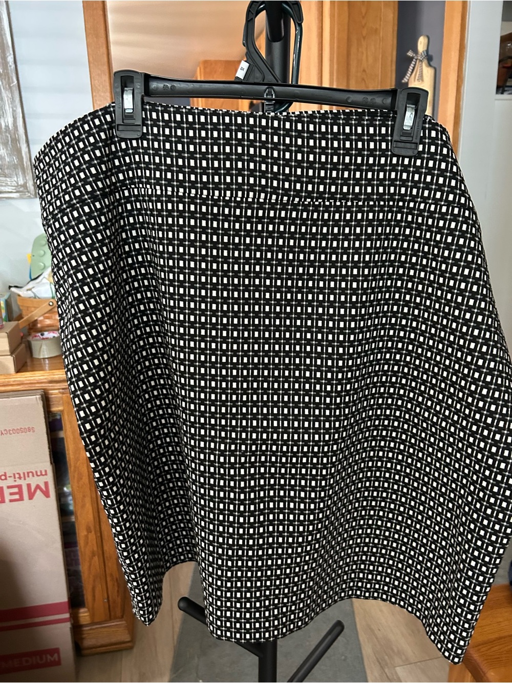 Margaret M Black and White Grid A-Line Skirt